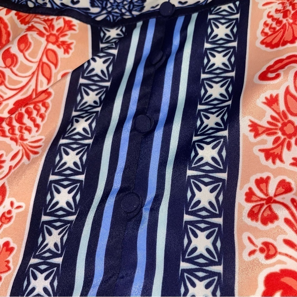 ELIZA J Women’s Bandana Print Handkerchief Dress Navy Orange Boho Coastal Size 6 - Picture 7 of 12